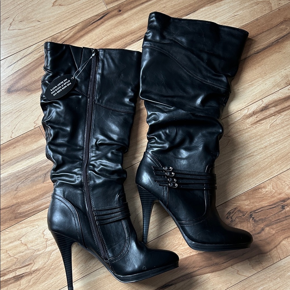 Wide Calf Black Knee-High Boots